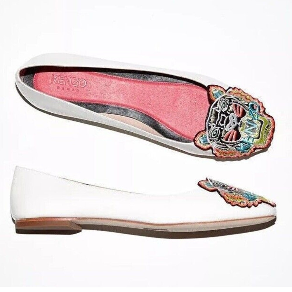KENZO Paris Size 37.5 US 6.5 Brenda Tiger Ballerinas Flats Glossy Patent Leather